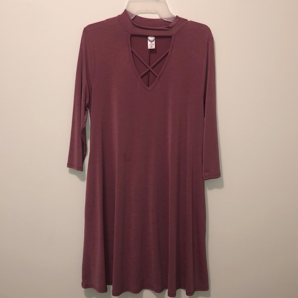 Honeyme Short Mauve Dress with Strappy Neck